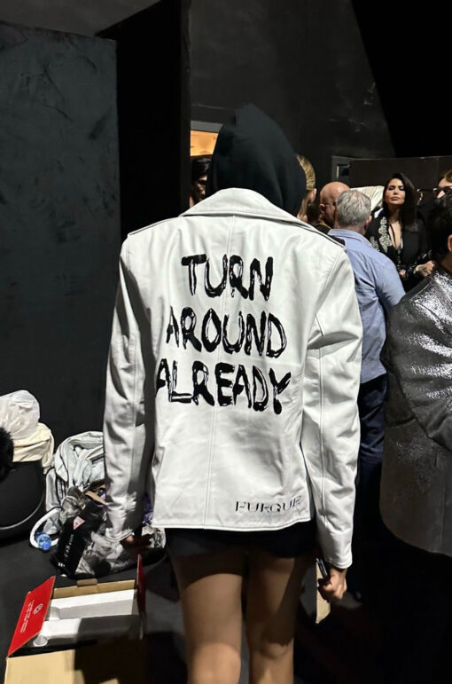 Turn around already white leather jacket