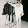 Silk button shirt & long pants pearl