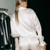 Silk button shirt & long pants pearl